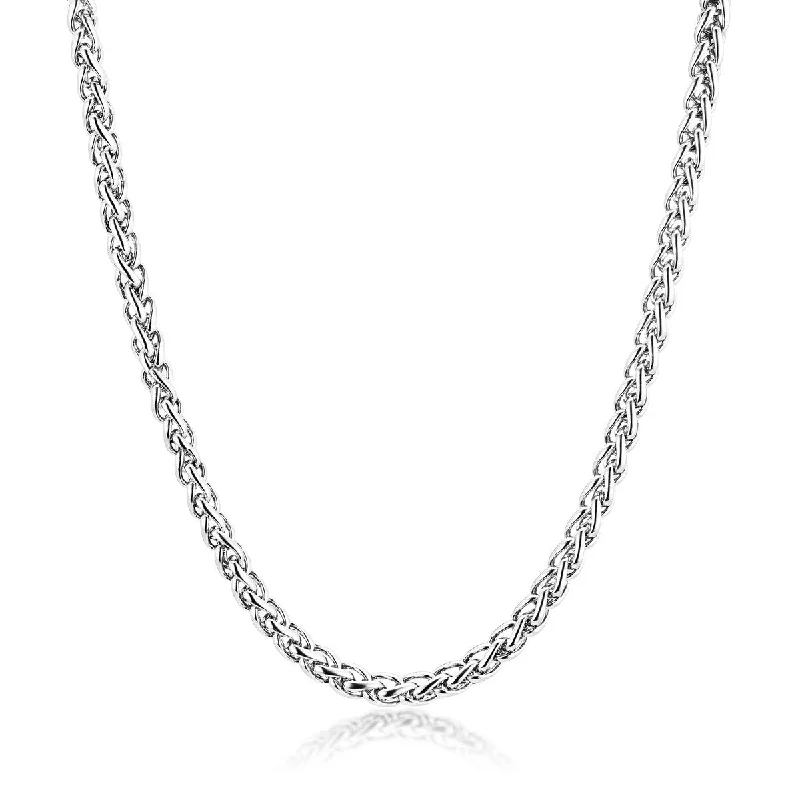 Joy charm necklaces-Men's Polished Spiga Wheat Chain Stainless Steel Necklace (6mm) - 24"