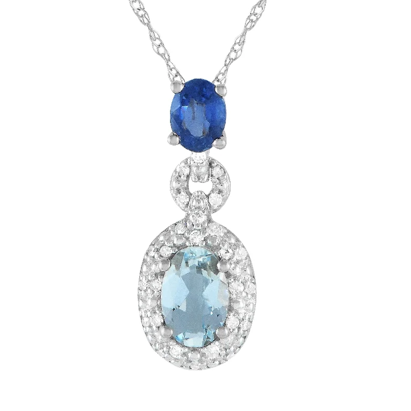 Retro photo necklaces-White Gold 0.08ct Diamond, Aquamarine, and Sapphire Pendant Necklace PD4-16183WAQSA Length 18 Inch