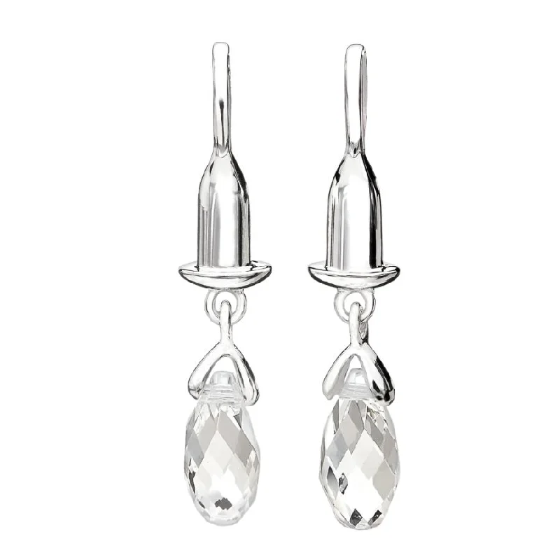 Double shank engagement rings-Silver Earring Bead Drops - Clear Briolette