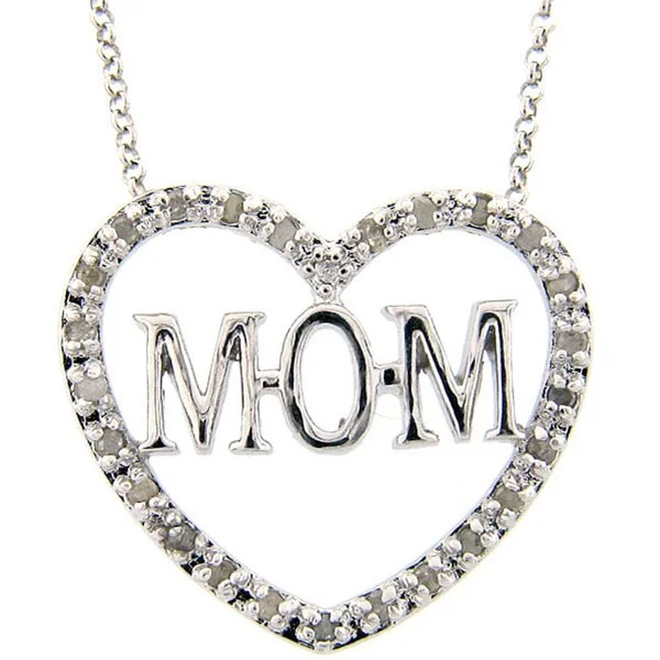 Petal design necklaces-Sterling Silver 1/4ct TDW Diamond 'MOM' Heart Necklace (J-K, I3)