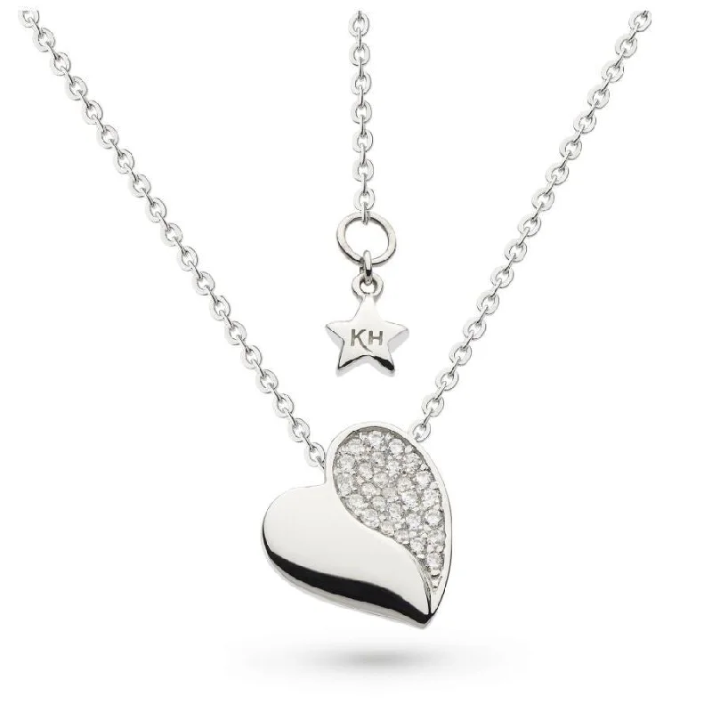 Mixed metal engagement rings-Silver Miniatures Cubic Zirconia Set Super Heart Necklace