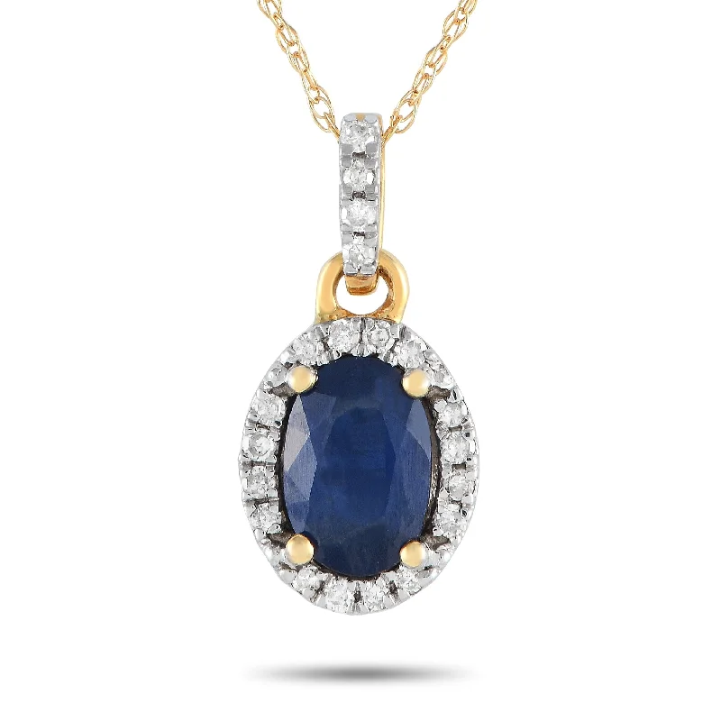 Lapis drop necklaces-Yellow Gold 0.10ct Diamond and Sapphire Pendant Necklace PD4-16075YSA Length 18 Inch