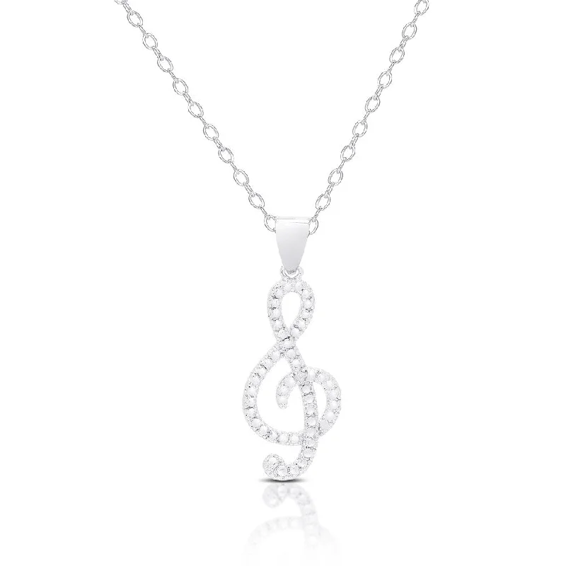 Swirl shape necklaces-Finesque Silver Overlay Diamond Accent Musical Note Necklace