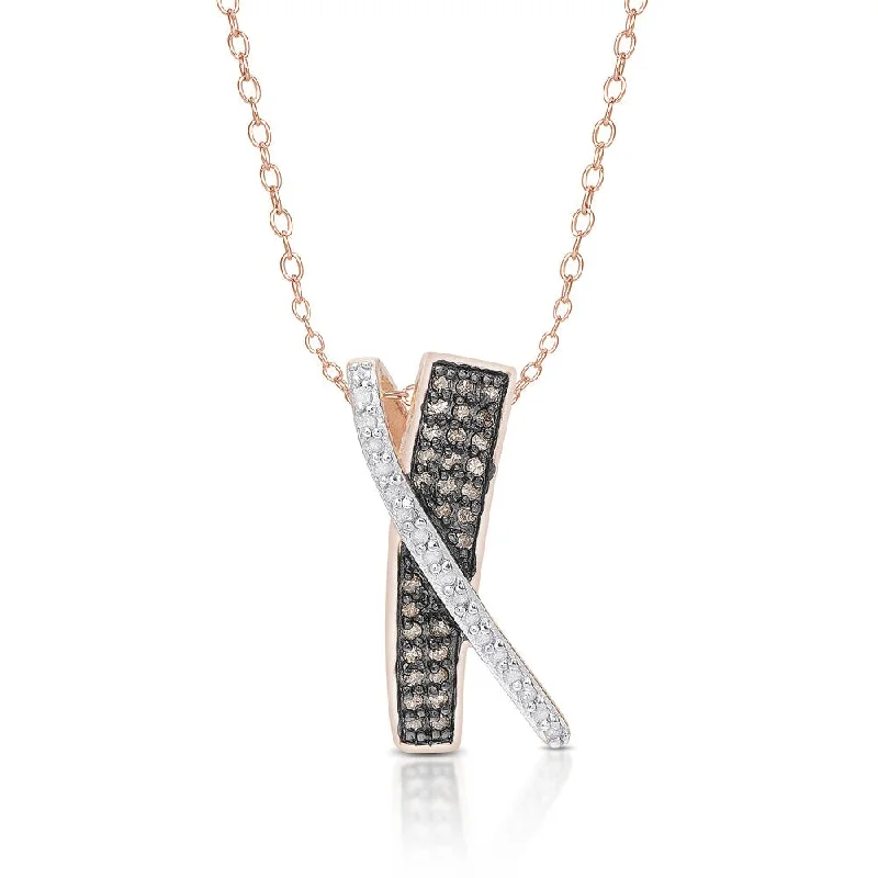 Antique silver necklaces-Finesque Gold Over Sterling Silver 1/3 ct TDW Black and White Diamonds Tricolor X Necklace