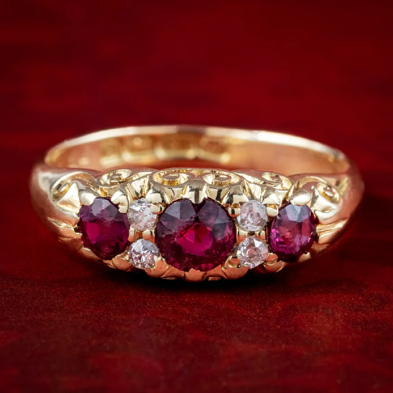 Raven feather rings-Antique Victorian Ruby Diamond Ring Dated 1863