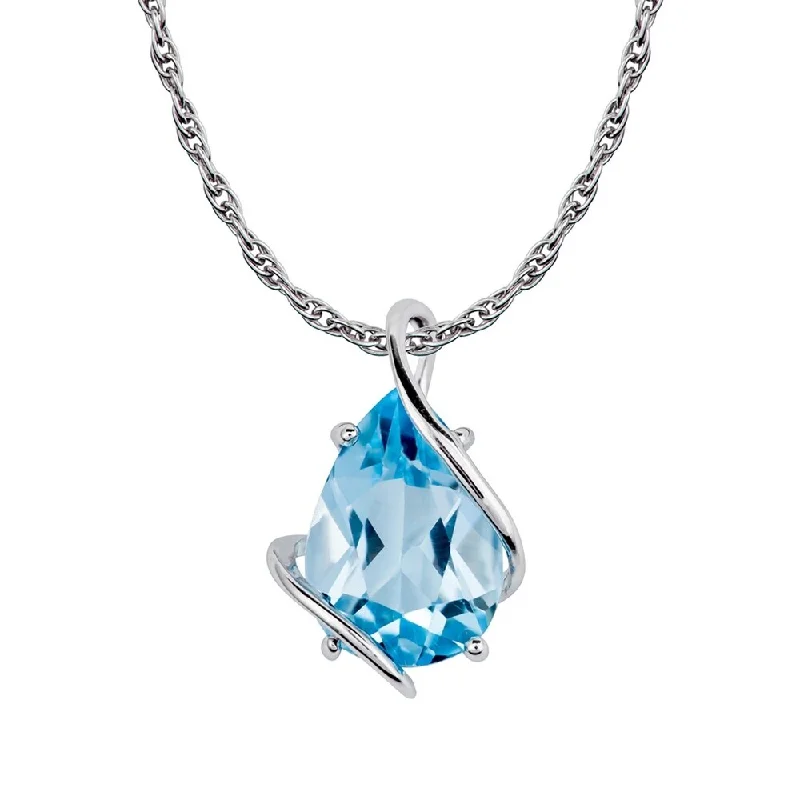 Elegant design necklaces-Viducci 10k White Gold Genuine Pear-shape Blue Topaz Tear-Drop Pendant Necklace