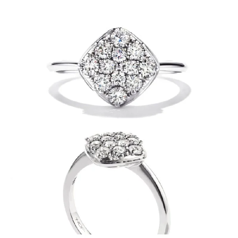 Pure modern engagement rings-18ct White Gold Silk Pave Set Round Brilliant Cut Diamond Cluster Ring