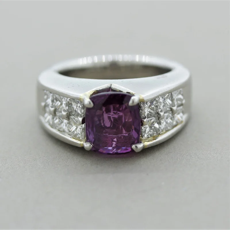 Topaz stone rings-Purple Sapphire Diamond Platinum Ring