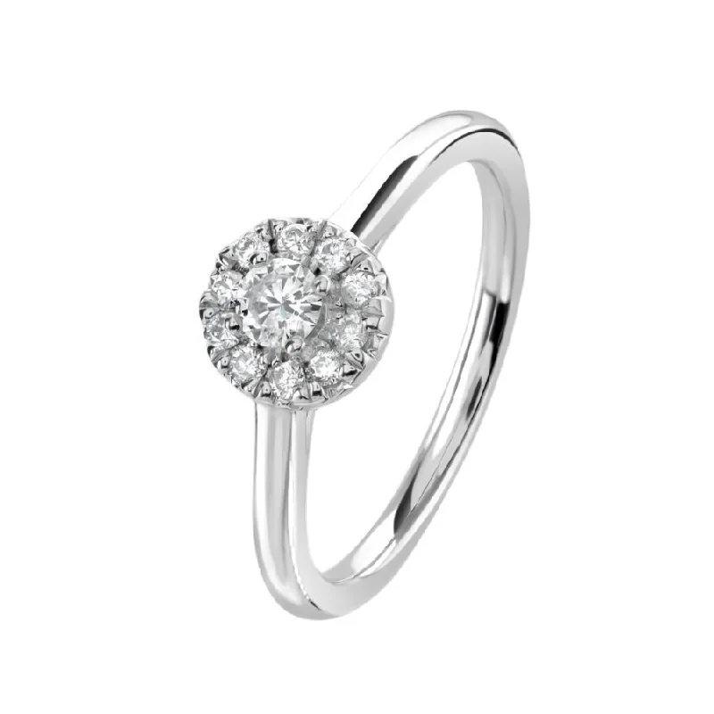 Lily design engagement rings-9ct White Gold Round Brilliant Cut Diamond Halo Cluster Ring