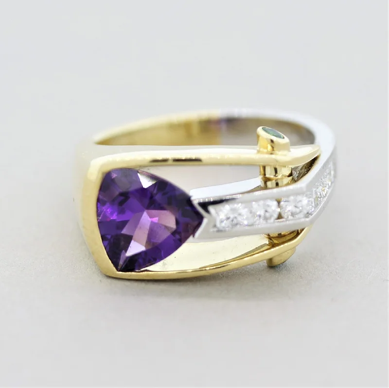 Solid gold rings-Amethyst Diamond Tsavorite Gold & Platinum Ring