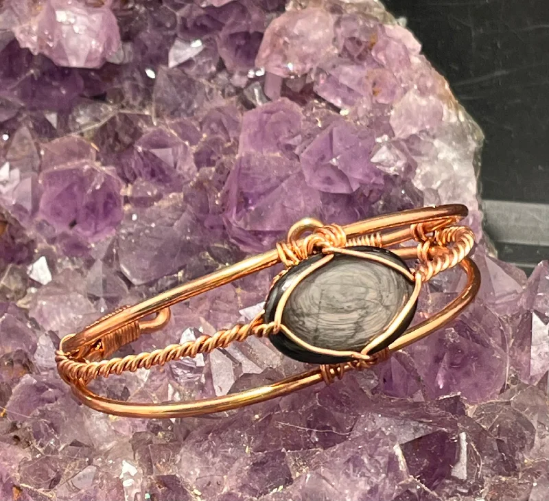 Topaz stone bangles-Hypersthene Copper Bracelet Wire wrapped Handmade