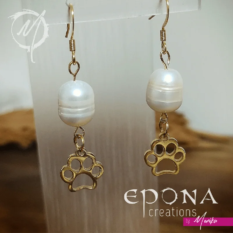 Bold hoop earrings-Pearl Paw print Earrings