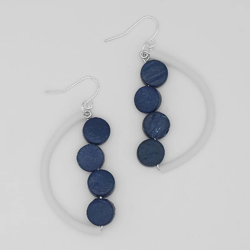 Coiled thread earrings-Navy Half Moon Dangle Earring