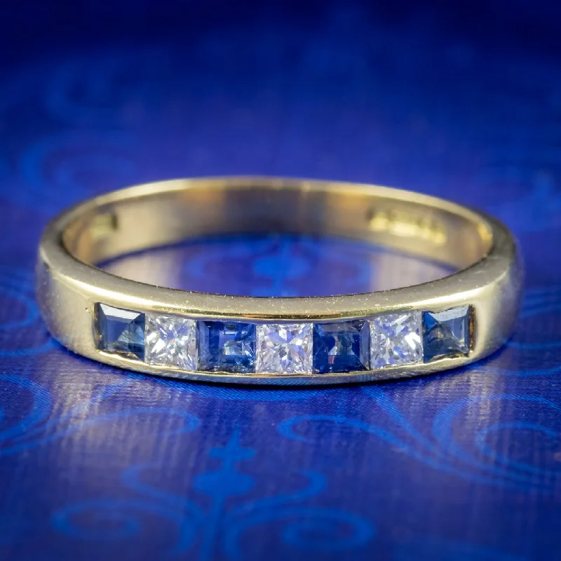 Silk cord rings-Art Deco Style Sapphire Diamond Half Eternity Ring