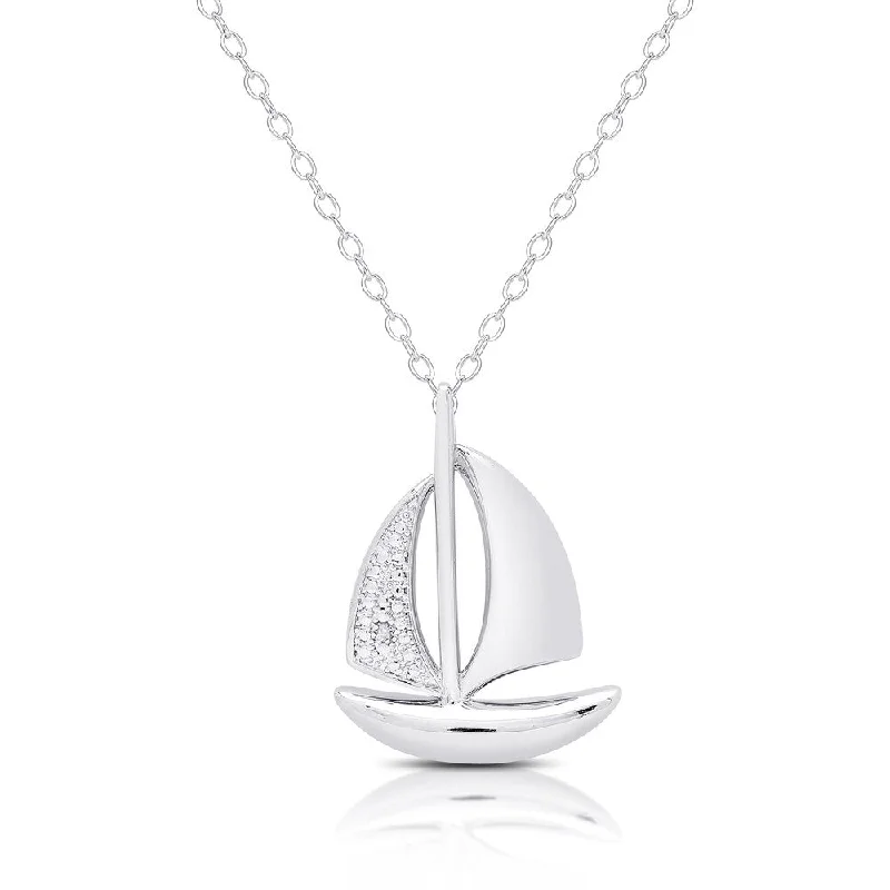 Swirl shape necklaces-Finesque Silver Overlay Diamond Accent Sailboat Necklace