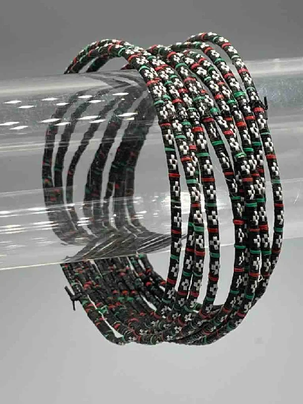 Silk wrap bangles-Wide Finest Design Recycled Plastic Bracelet - Black & White