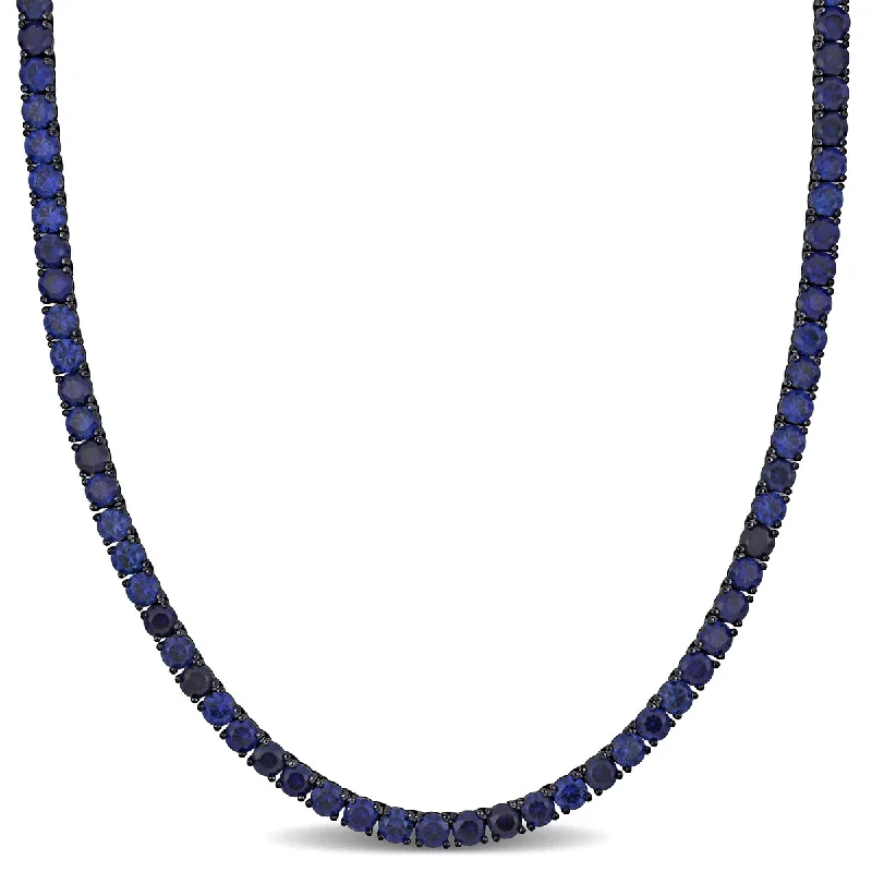 Smooth drop necklaces-Miadora 40ct Created Blue Sapphire Men's Necklace in Black Rhodium Sterling Silver- 20 in