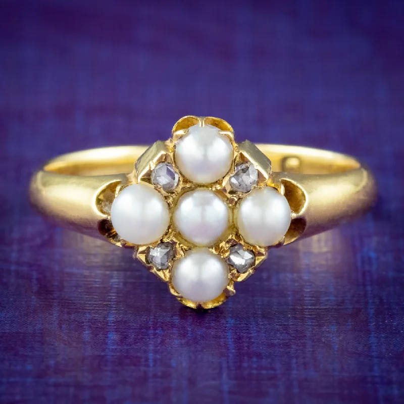 Blended metal rings-Antique Victorian Pearl Diamond Cluster Ring Dated 1891