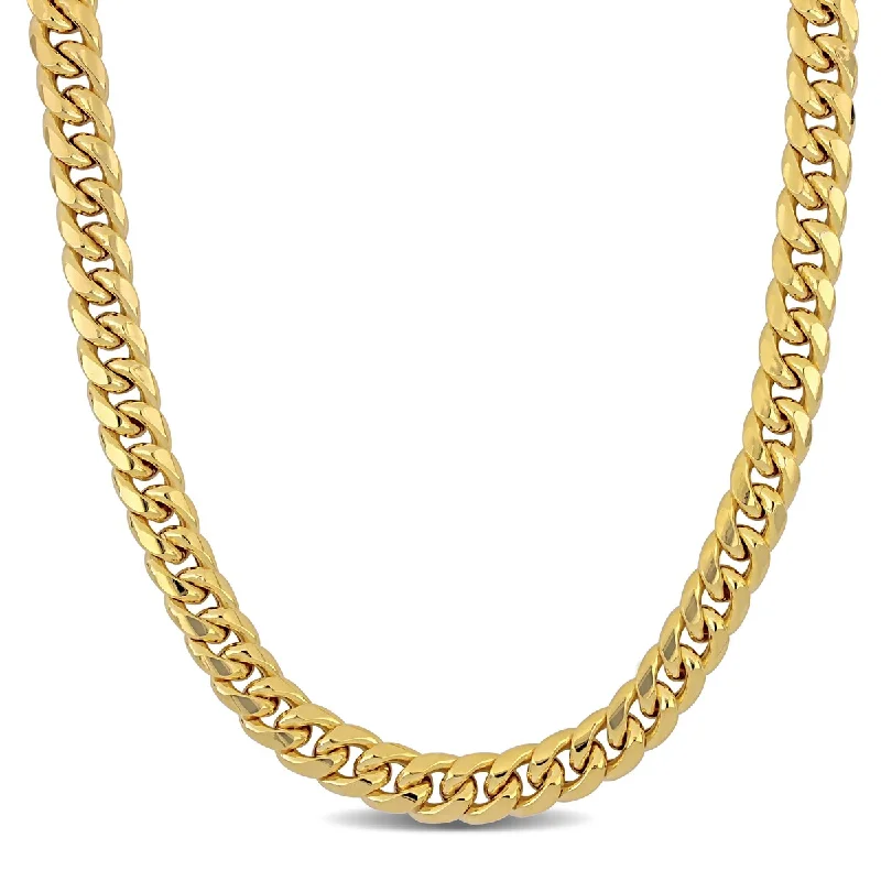 Neat-line necklaces-Miadora 9.25mm Miami Cuban Link Chain Necklace in 10k Yellow Gold-22 in