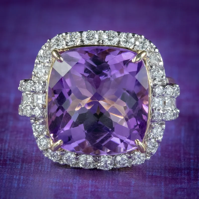 Moon motif rings-Vintage Amethyst Diamond Cocktail Ring 12ct Amethyst