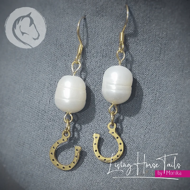 Thick stud earrings-Pearl Horseshoe Earrings