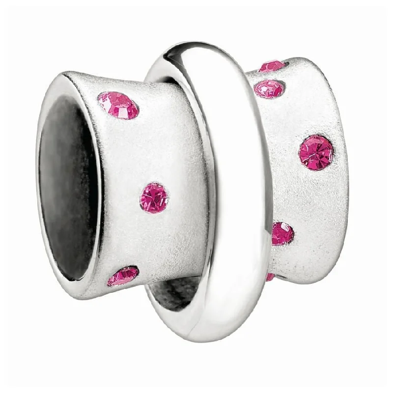 Spiral band engagement rings-Silver bead - Stella - Fuchsia crystal