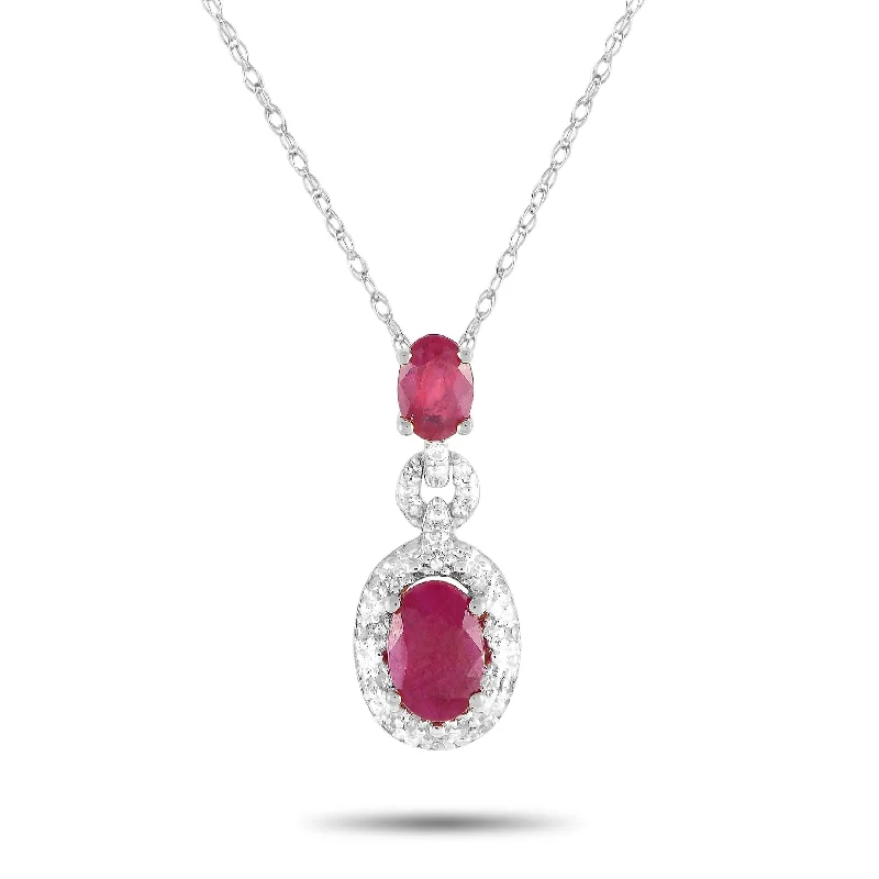 Quartz stone necklaces-White Gold 0.08ct Diamond and Ruby Necklace PD4-16183WRU Length 18 Inch