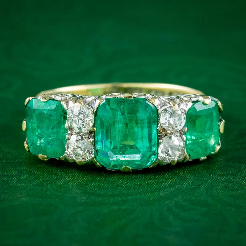 Night gothic rings-Antique Victorian Emerald Diamond Ring 3.07ct Emerald Dated 1900 With Cert