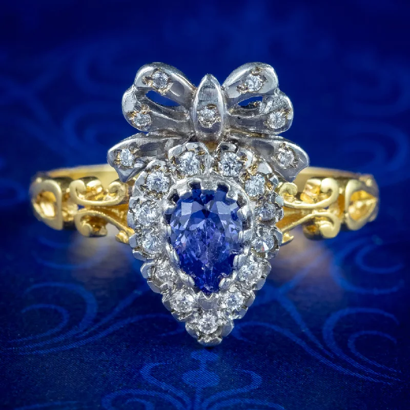 Subtle filigree rings-Edwardian Style CZ Tanzanite Cluster Ring