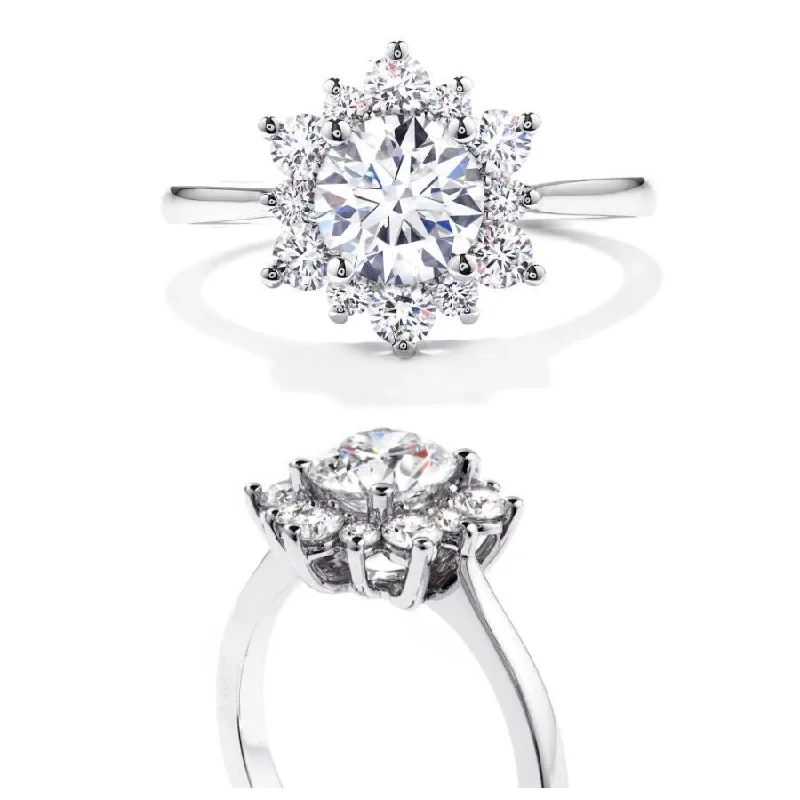 Cord edge engagement rings-18ct White Gold Lady Di Round Brilliant Cut Diamond Cluster Ring