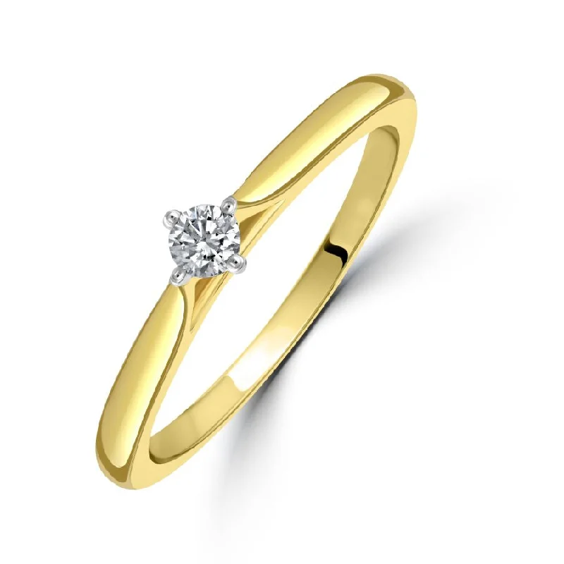 Square stone engagement rings-0.10ct Round Brilliant Cut Diamond Solitaire 18ct Yellow Gold Ring