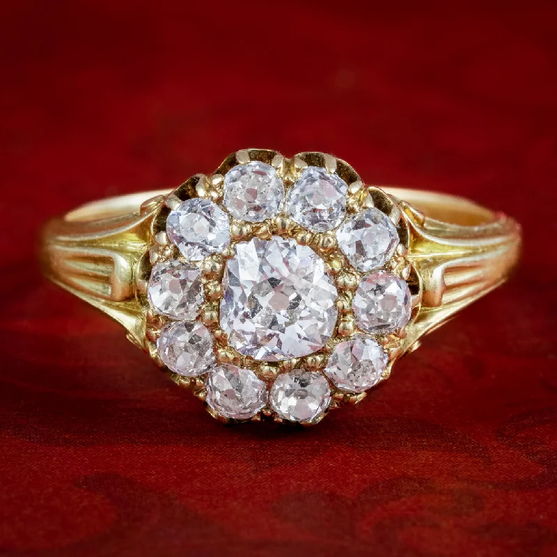 Silk cord rings-Antique Victorian Diamond Cluster Ring 1.7ct Total