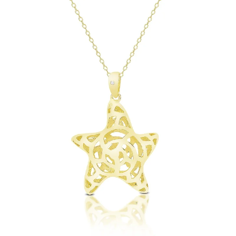 Retro photo necklaces-Finesque Gold Over Sterling Silver Diamond Accent Starfish Necklace