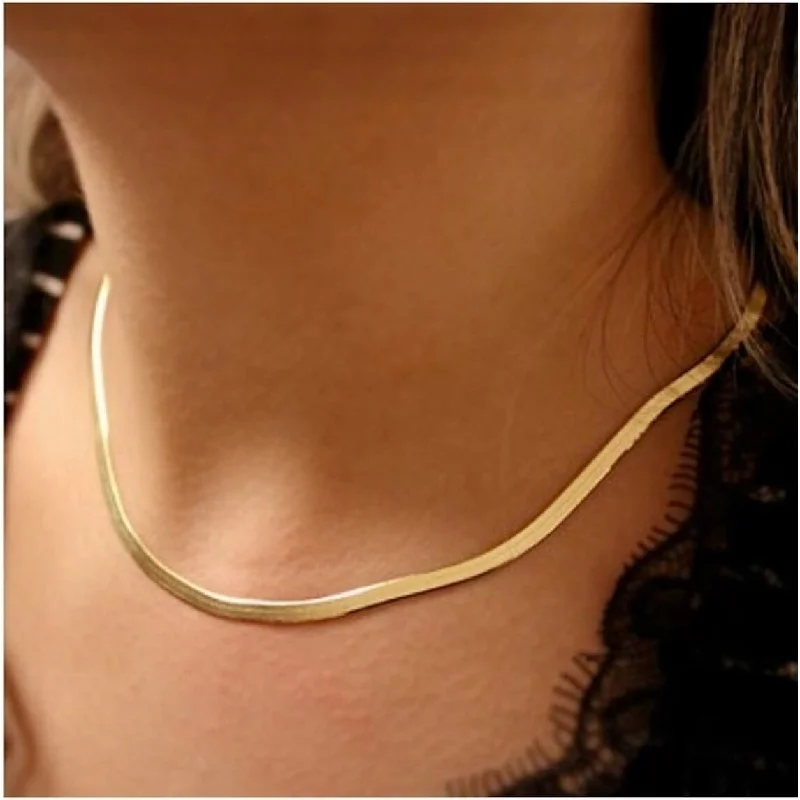 Swirl design necklaces-14K Gold Herringbone Necklace Snake Chain Mothers Day G