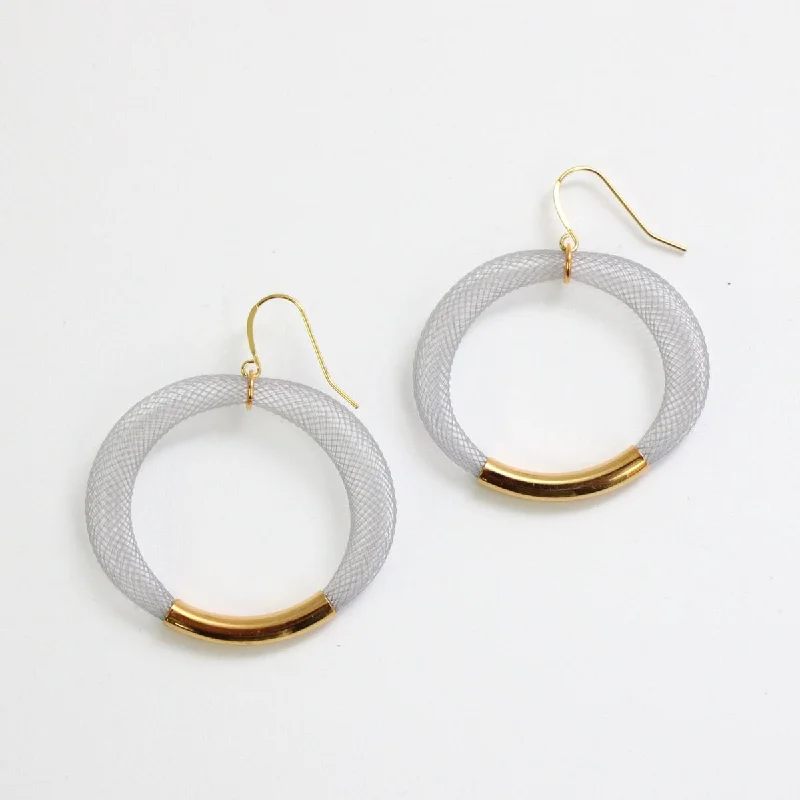 Trekker charm earrings-Grey Mesh Hoop Earring Gold