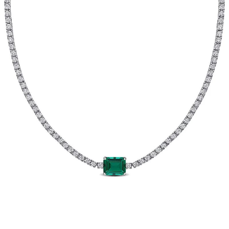 Retro charm necklaces-Miadora 15 7/8ct TGW Created Emerald Created White Sapphire Necklace in Sterling Silver