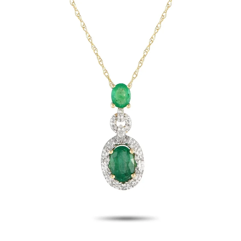 Carved name necklaces-Yellow Gold 0.08ct Diamond and Emerald Necklace PD4-16183YEM Length 18 Inch