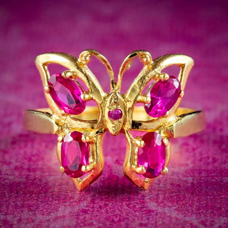 Gothic charm rings-Victorian Style Ruby Butterfly Ring 0.90ct Of Ruby