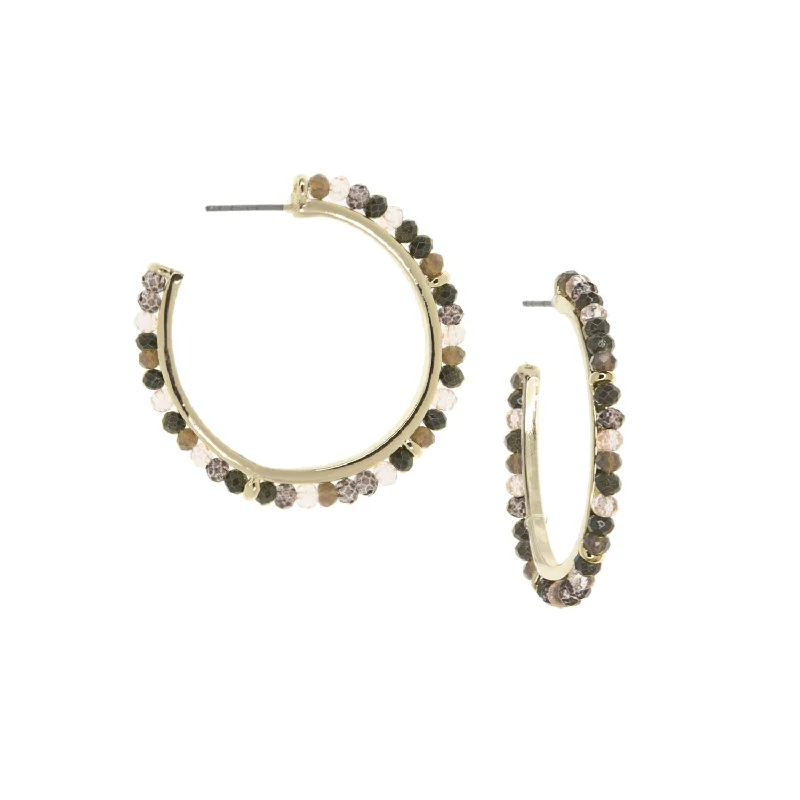 Deco style earrings-beaded post hoop earring