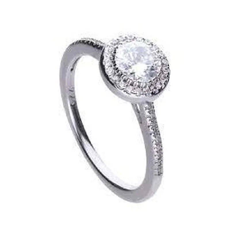 Luxe diamond engagement rings-Silver Cubic Zirconia Set Halo Cluster Ring, size J 1/2