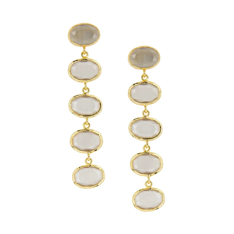 Spinel earrings-5 stone cat eye glass drop earring