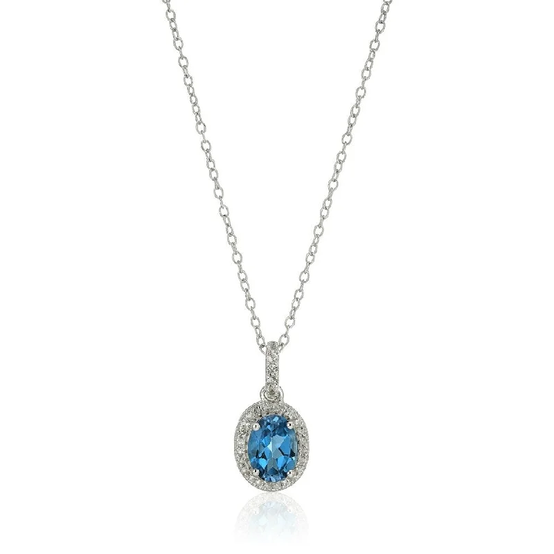 Turquoise gem necklaces-Ster Silver Oval London Blue Topaz & White Topaz Pendant Necklace, 18"