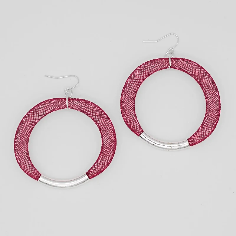 Onyx gem earrings-Maroon Mesh Hoop Earring