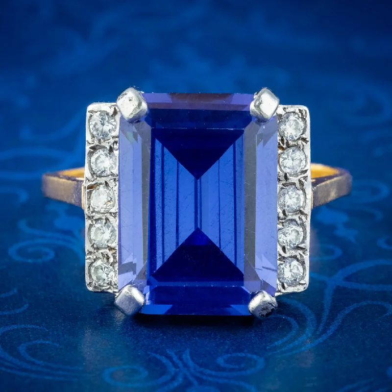 Sleek rose rings-Art Deco Style Blue CZ Tanzanite Cocktail Ring