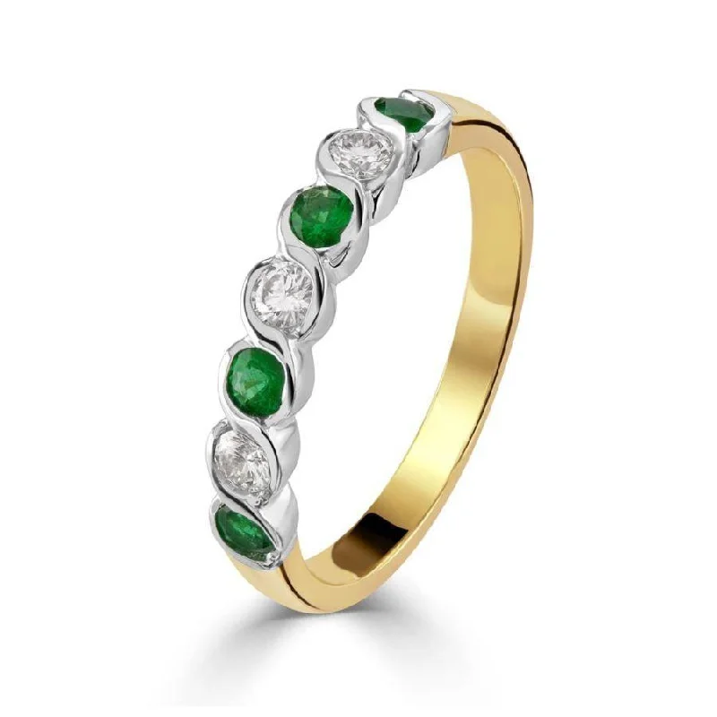 Quirky gem engagement rings-18ct Yellow Gold Emerald & Diamond Half Eternity Ring