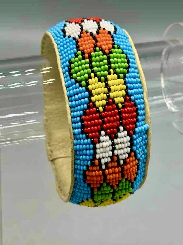 Topaz bangles-Multicolor Design Wide Beaded Leather Bracelet - Mali