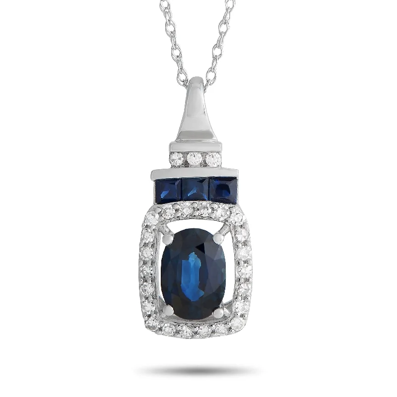 Multi-layer necklaces-White Gold 0.20ct Diamond and Sapphire Necklace PD4-16304WSA Length 17 Inch