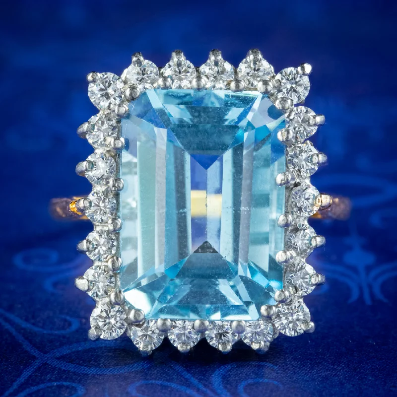 Moon motif rings-Art Deco Style Blue Topaz Cz Cocktail Ring 9ct Topaz