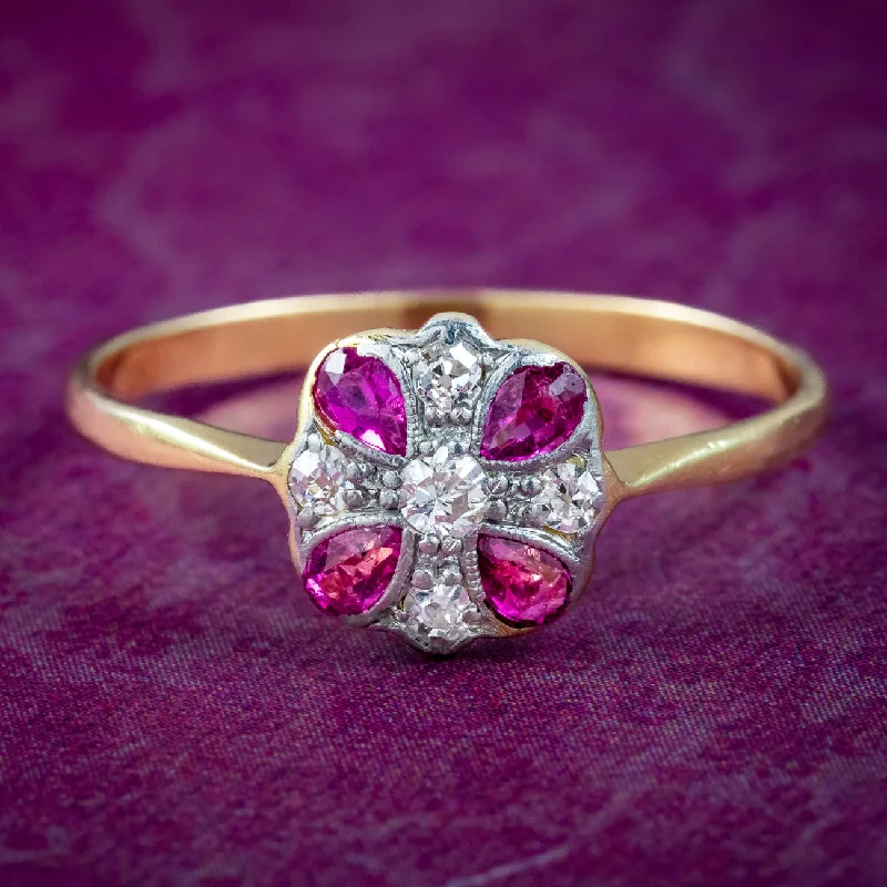 Tiny stack rings-Antique Art Deco Ruby Diamond Cluster Ring