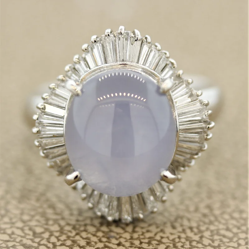 Warm clay rings-Star Sapphire Diamond Platinum Ballerina-Style Ring